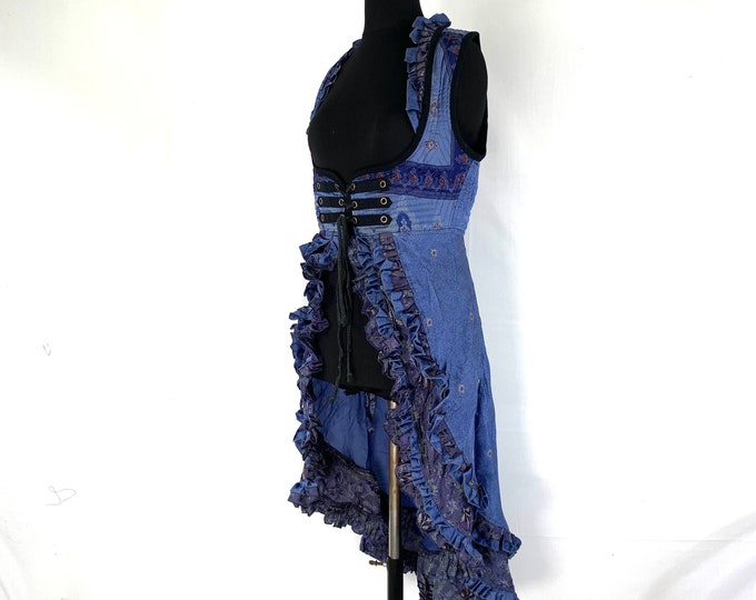 L. Celeste Bustier Dress; Under-bust Corset Dress in Vintage Silk. Bridgerton Cosplay, Larp, Steampunk, Fairy, Renaissance SKU:982-3154