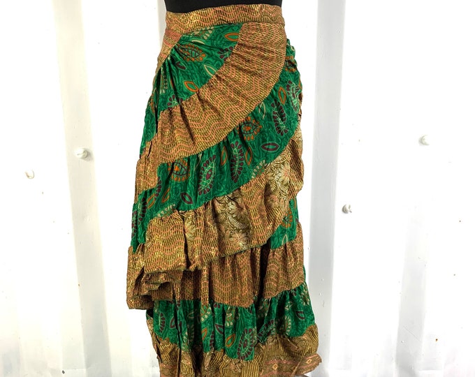 Kezia Gypsy Wrap Silk Skirt. One size, Layered Bohemian Style. Can be worn as a dress. Bellydance, Flamenco Hippie