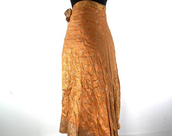 Pemberin Midi One Size Wrap Skirt in Upcycled Heavy Silk Brocade Sari. (One Layer A-Line Saree Wrap Skirt) SKU:2031-6387