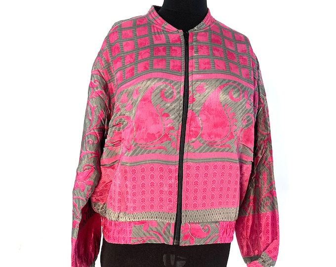 Jude Silk Bomber Jacket with a light fleece cosy lining. One size.  Disco, Dance, Rave, Bike, Pub, Club, Park, Walk,