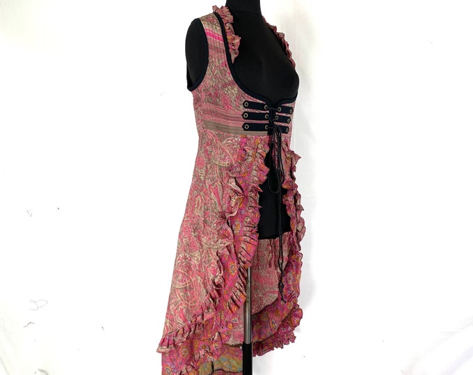 XL. Celeste Bustier Dress. Underbust Corset with adj tail length. Vintage Silk. Steampunk, Fairy, Renaissance, LARP SKU:988-3159