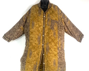L. Romilly Silk Shirt Dress, Long Sleeve with Pocket and buttons at front. Soft sari, Loose & Comfy SKU:322-4990