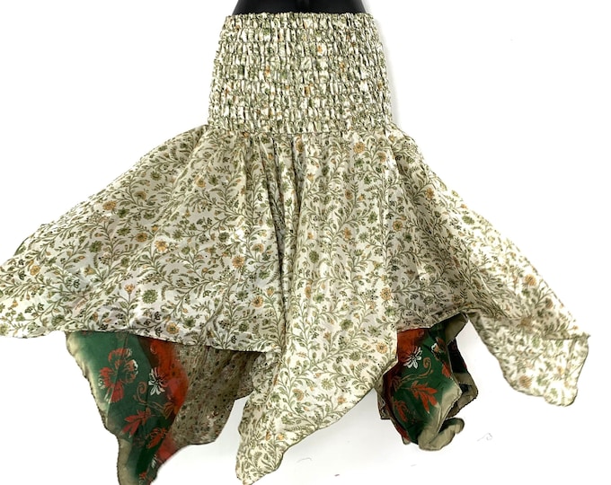Nina Fairy Skirt One size in Silk (Length 32") a summer silk handmade handkerchief skirt swirly SKU:899-6807