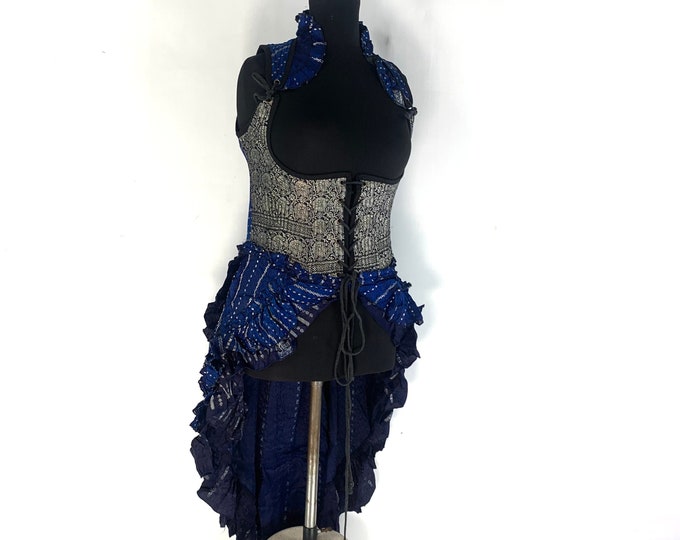 XL. Elisa Bustier Dress. Underbust Corset in Silk Brocade with long body. Steampunk Dress SKU:2004-4369
