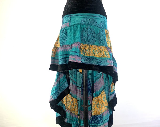 Layla Bohemian XL Waist Hi Low Silk Velvet Edged Skirt. One Size Plus. Fits up to 50" (127cm) SKU:734-5564