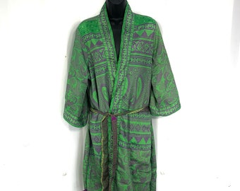 S/M. Luxury Reversible Silk Kimono Robe with deep pockets A perfect Dressing Gown, Bath Robe, Duster Jacket. SKU:725-1915