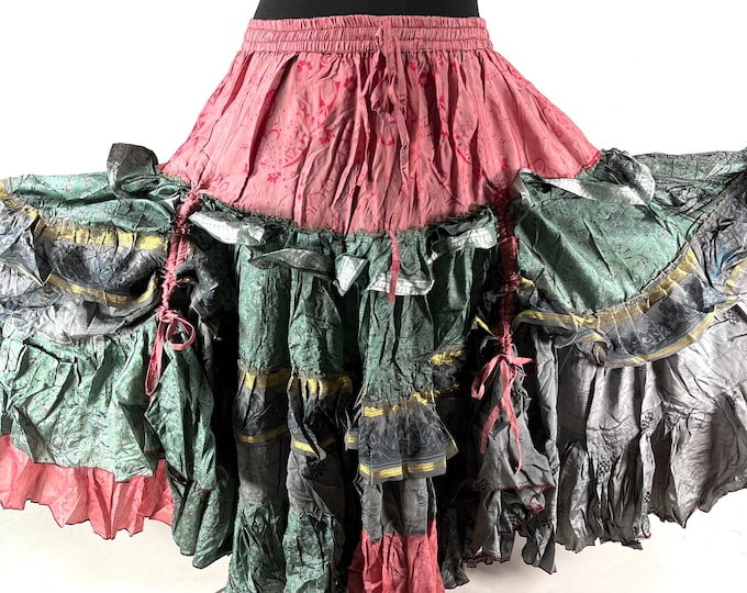 Yasmin 25 yard Gypsy Winter Silk Boho Skirt; One Size Bellydance Skirt Flamenco ruched & comfortable, a skirt for winter SKU:740-7108