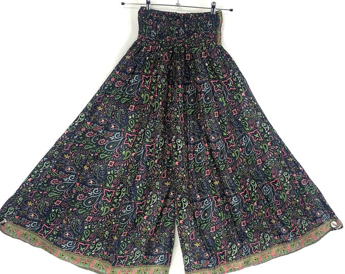 Culottes, Night Festival Summer Silk in 3 Sizes. Elasticated Waist Palazzo Wide Leg Pants (Eloise Delilah Corlissa)