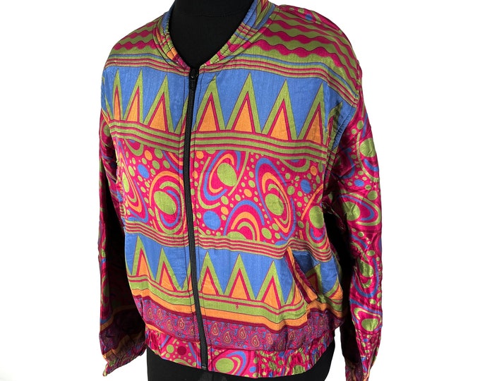 Jude Silk Bomber Jacket with a light fleece cosy lining. One size.  (perfect for summer nights) SKU:501-5341