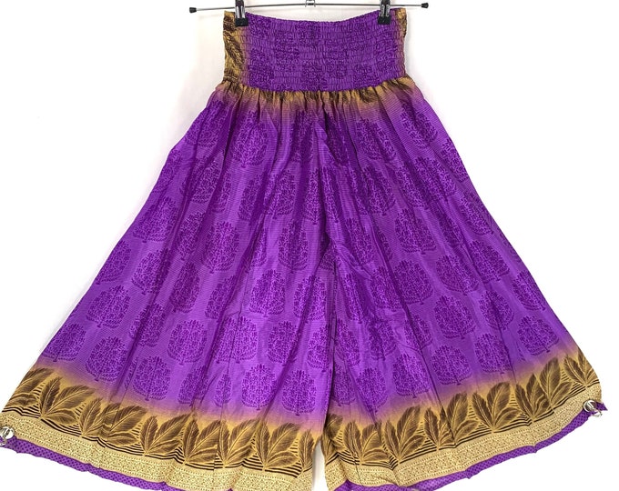 Delilah Plus Size Culottes in Summer Silk great for a fuller figure. (Purple and Gold Wide Leg Palazzo Pants) SKU:838-4946