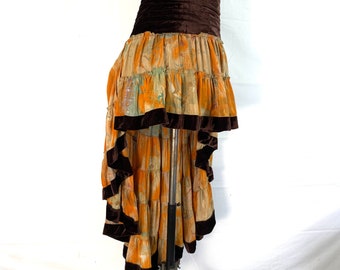 Layla Bohemian Hi Low Velvet Edged Skirt. To fit Waist 28” (71cm) to 40” (102cm)
