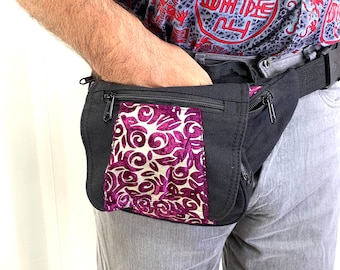 Steampunk Cotton Hip-bag. Fanny pack. Bum bag. purple & silver