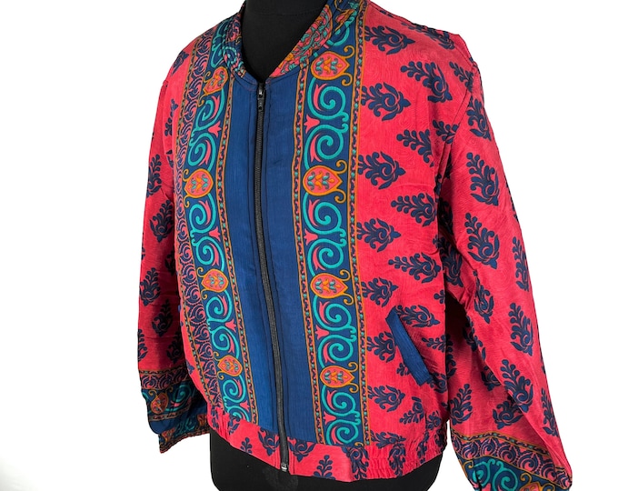 Jude Silk Bomber Jacket with a light fleece cosy lining. One size.  (perfect for summer nights) SKU:501-5345