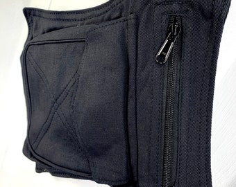 Fanny Pack, Cotton, Money belt, Bum bag, Ramblers Tough Hip-bag Black 3 zipped pockets