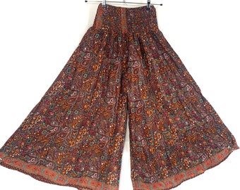 Trousers in Mabon Summer Silk 3 Sizes Culottes Elasticated Waist Palazzo Wide Leg Pants (Eloise Delilah Corlissa)