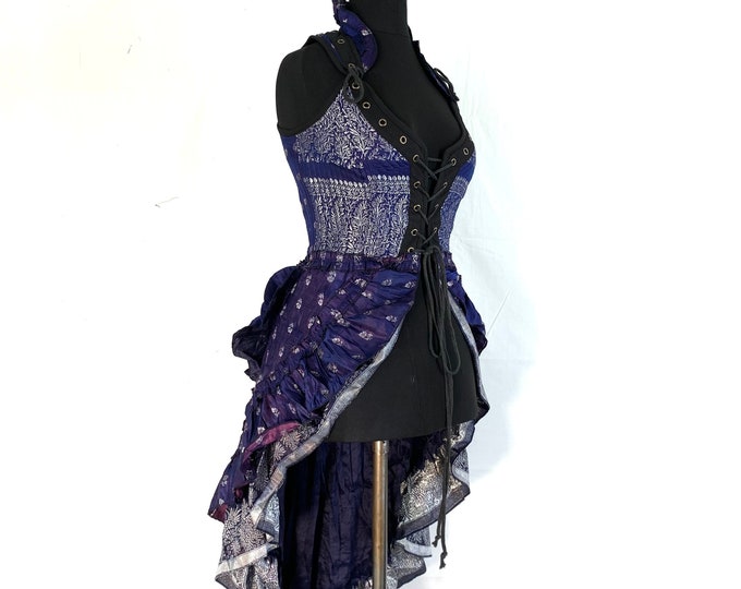 S. Varuna Corset Dress in Silk Brocade with long body. Flamenco, Larp, Steampunk, Pagan, Fantasy, Gothic SKU:2002-2643