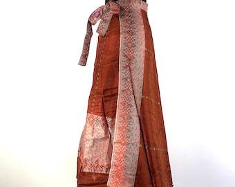 Pahala Maxi Wrap Skirt. Upcycled Heavy Silk Brocade Sari. One Layer A-Line Wrap Skirt  SKU:2032-5395