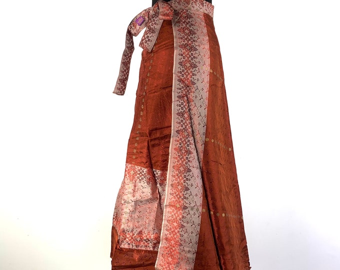 Pahala Maxi Wrap Skirt. Upcycled Heavy Silk Brocade Sari. One Layer A-Line Wrap Skirt  SKU:2032-5395