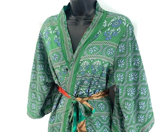 S/M. Luxury Reversible Silk Kimono Robe with deep pockets A perfect Dressing Gown, Bath Robe, Duster Jacket. SKU:725-3858