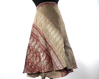 Pemberin Midi One Size Wrap Skirt in Upcycled Heavy Silk Brocade Sari. (One Layer A-Line Saree Wrap Skirt) SKU:2031-6374
