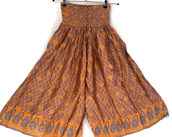 Delilah Plus Size Culottes in Summer Silk great for a fuller figure. (Orange and Grey Wide Leg Palazzo Pants) SKU:838-4941