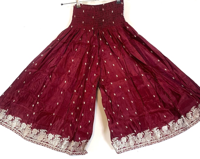 Malika One-Size Short Leg Culottes in Silk Brocade with elasticated waist for all day comfort. (Wide Leg Palazzo Pants) SKU:815-6118