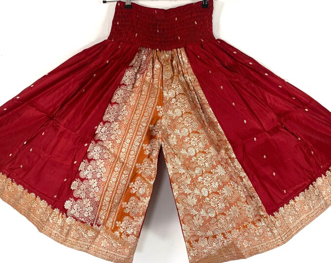 Marion Plus Plus Size Short Leg Culottes in Silk Brocade with elasticated waist for a fuller figure. (Wide Leg Palazzo Pants) SKU:817-6670