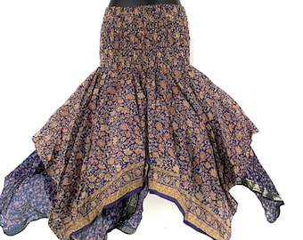 Nina Fairy Skirt One size in Silk (Length 32") a summer silk handmade handkerchief skirt swirly SKU:899-6804