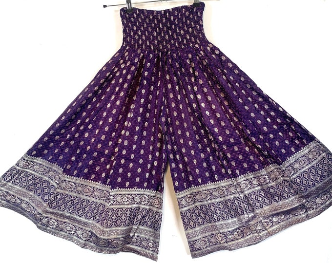Malika One-Size Short Leg Culottes in Silk Brocade with elasticated waist for all day comfort. (Wide Leg Palazzo Pants) SKU:815-6115