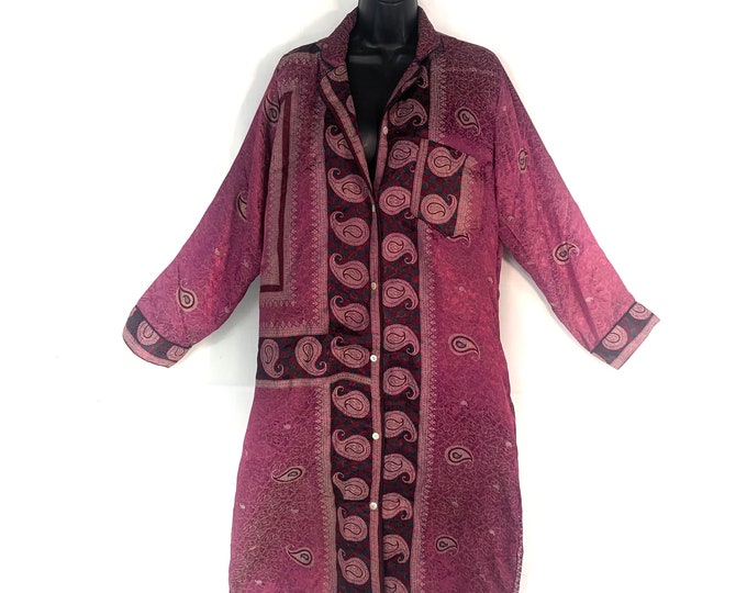 M. Romilly Silk Shirt Dress, Long Sleeve with Pocket and buttons at front. Sari soft, Loose & Comfy SKU:321-4966