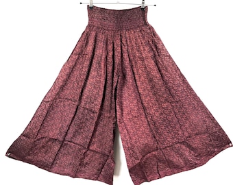 Juliana Plus Size Culottes, Wide Leg Palazzo Pants in Silk Brocade XL elasticated waist, hippie pants for a fuller figure. SKU:820-7621