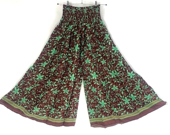 XL Delilah Culottes with Plus Size Elasticated Waist, Summer Silk (Wide Leg Palazzo Pants)