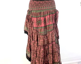 Layla Bohemian Hi Low Velvet Edged Silk Skirt. One Size. Fits up to 40" (102cm) SKU:733-5623