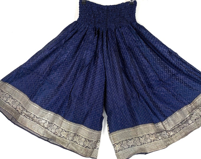 2XL Marion Short Leg Culottes in Silk Brocade with Plus Plus elasticated waist for fuller figure. (Wide Leg Palazzo Pants) SKU:817-6660