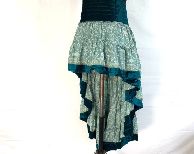 Layla Bohemian Hi Low Velvet Edged Skirt. To fit Waist 28” (71cm) to 40” (102cm)