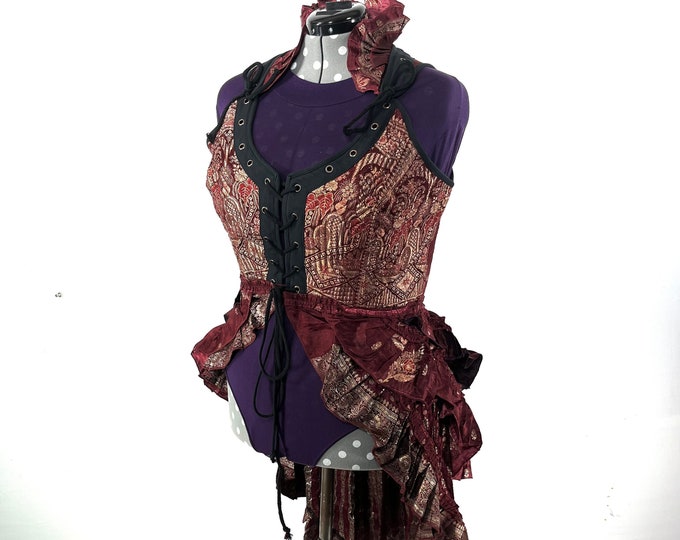 3XL. Varuna Corset Bustier Dress in Silk Brocade with long body.  SKU:2002-7464