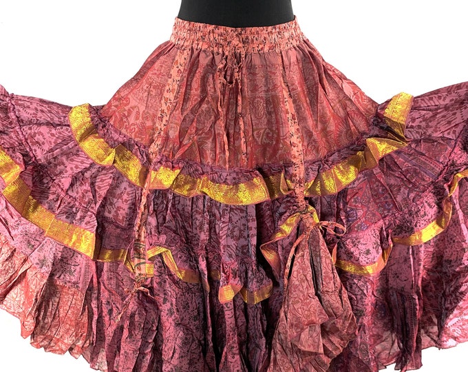 Yasmin 25 Yard Skirt handmade in Vintage Summer Silk, Maxi One Size; (28"-42" Waist) a Boho Cottagecore skirt SKU:740-6848