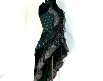 L. Cosmo Silk Velvet Corset Dress. Steampunk Style, Flamenco, Tribal, Pagan, Fantasy, Goth, Bustle, Tutu