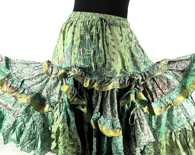 Yasmin 25 Yard Skirt handmade in Vintage Summer Silk, Maxi One Size; (28"-42" Waist) a Boho Cottagecore skirt  SKU:740-7111