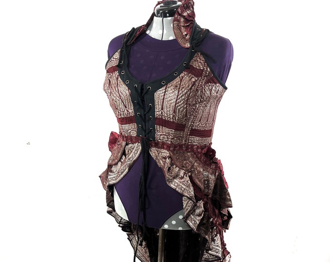 3XL. Varuna Corset Bustier Dress in Silk Brocade with long body.  SKU:2002-7470