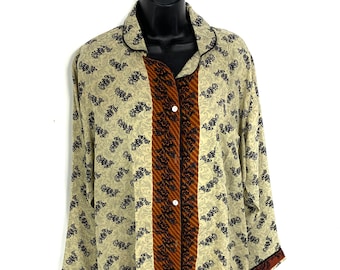 Size L. Luxury Silk Sari Pyjama Set with matching gift bag. Quality Handmade Nightwear.