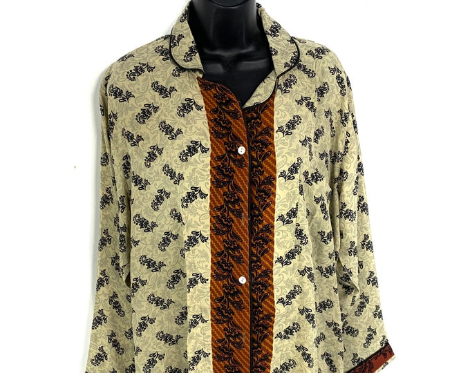 L. Luxury Silk Sari Pyjama Set with matching gift bag. Quality Handmade Nightwear.