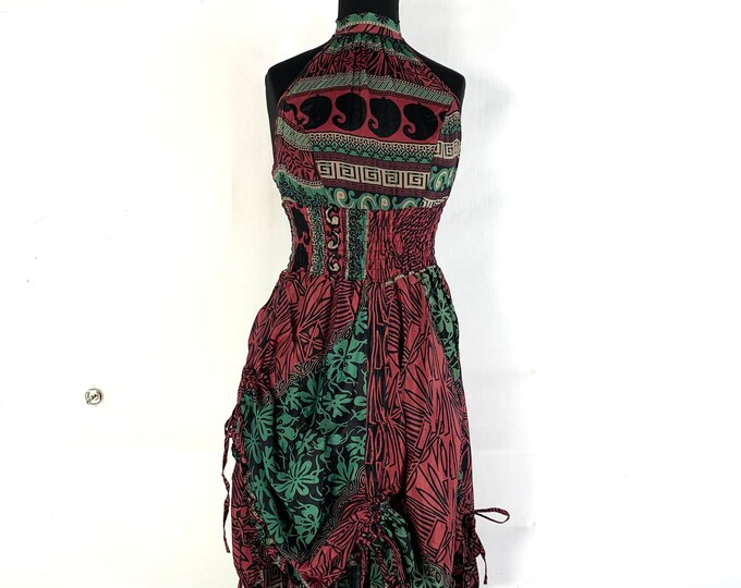 Sadie Silk Pixie Dress. One Size. A Sun Goddess Halter Dress with adjustable Rouches.  SKU:1031-5504