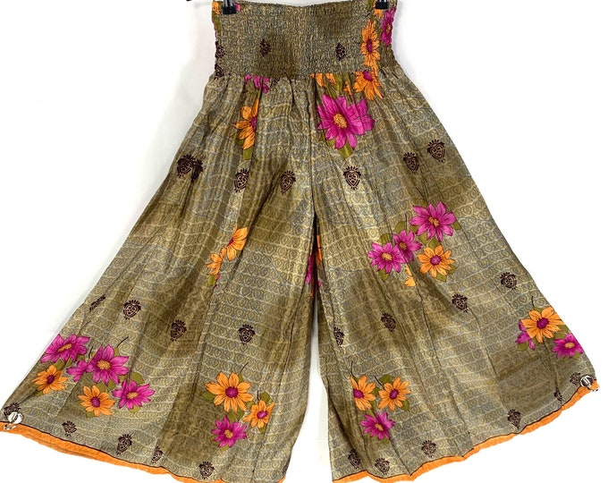 Delilah Plus Size Culottes in Summer Silk great for a fuller figure. (Pink, Orange and Green Wide Leg Palazzo Pants) SKU:838-4930