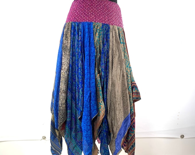 L/XL. Billie Long Skirt One Size Plus made from Eco friendly Remnant Silk Sari pieces (Harem style for comfortable fit) SKU:750-6415