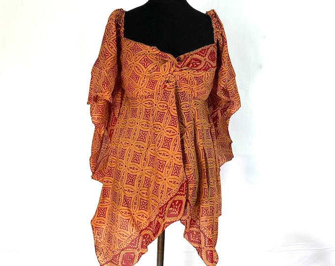 Stevie Boho Floaty Silk Top (Forest Fairy Pixie Blouse) Womens Summer Top One Size. SKU:440-2692