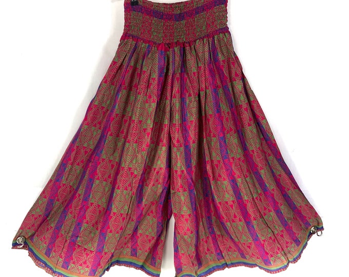 Delilah Plus Size Culottes in Summer Silk great for a fuller figure. (Pink, Purple and Green Wide Leg Palazzo Pants) SKU:838-4939