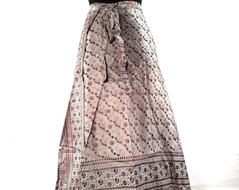 Pahala Midi Wrap Skirt in Upcycled Heavy Silk Brocade Sari. (One Layer A-Line Saree Wrap Skirt)  SKU:2031-6384