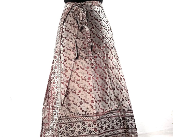 Pemberin Midi One Size Wrap Skirt in Upcycled Heavy Silk Brocade Sari. (One Layer A-Line Saree Wrap Skirt) SKU:2031-6384