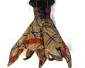 XL Dana Silk Fairy Dress; Midi 38" (97cm) length up-to 52” (133cm) waist Boho Sundress  903-2383